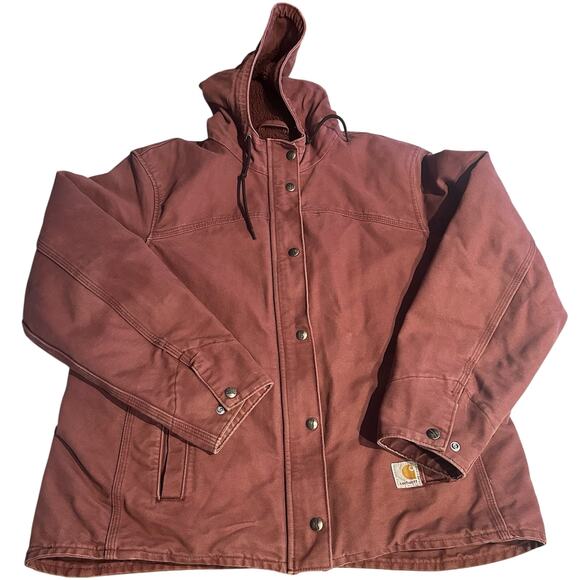 Carhartt Women’s Sandstone Berkley Sherpa Jacket Raspberry Size Large Faded Worn - Picture 1 of 12
